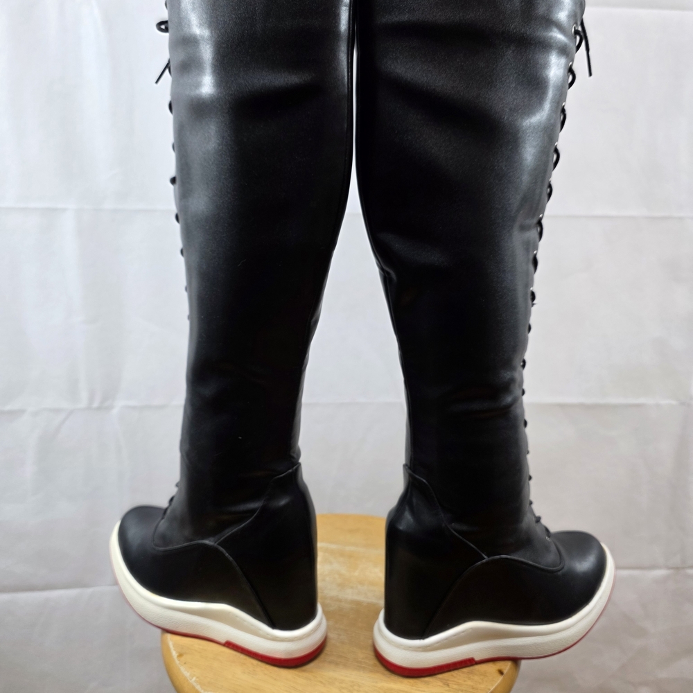 Black Lace-Up Knee-High Boots - Picture 7 of 12